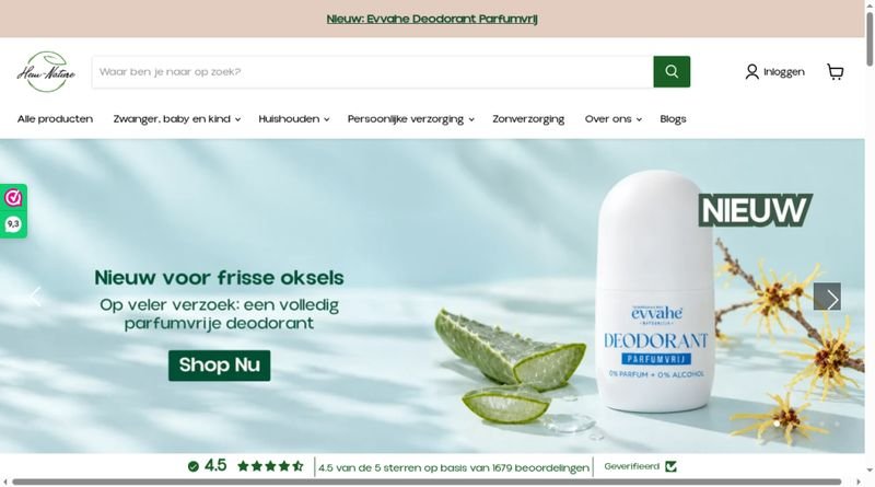 Screenshot van de homepage van Hemnature